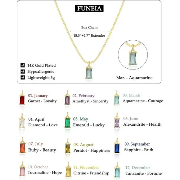 Women Aquamarine Emerald Birthstone Gold Blue Green Cubic Zirconia Pendant Gift - Picture 5 of 9